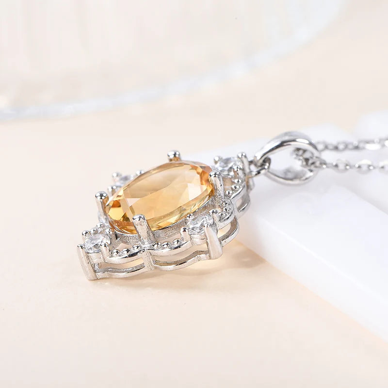Gioiellieri Fine Jewelry Rhodium Plated 925 Silver Pendant Necklace for Women with Natural Citrine