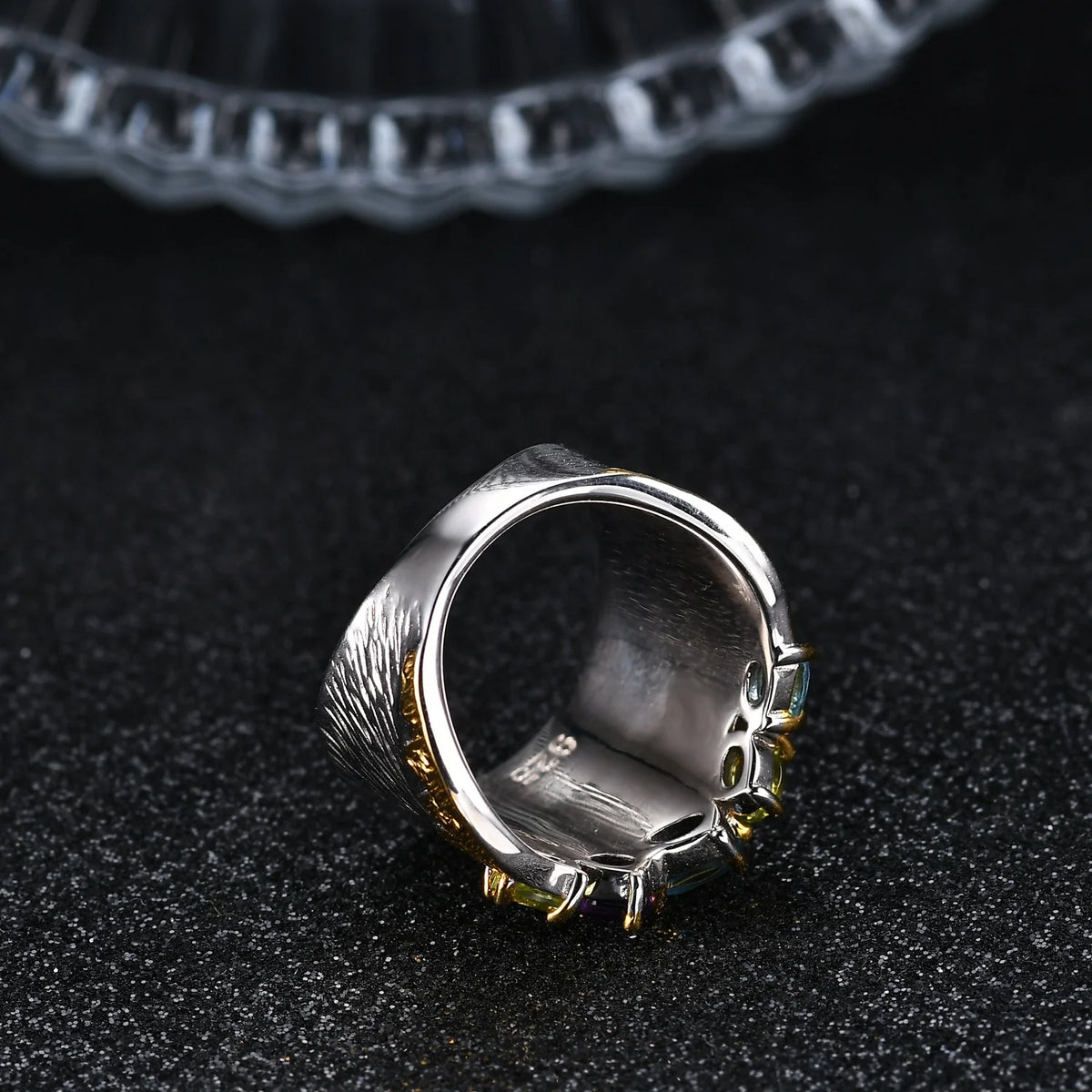 ArtistA Abiding Original Design 925 Silver Mixed Natural Gemstone Peridot Topaz Gold Plated Mountain Cloud Ring