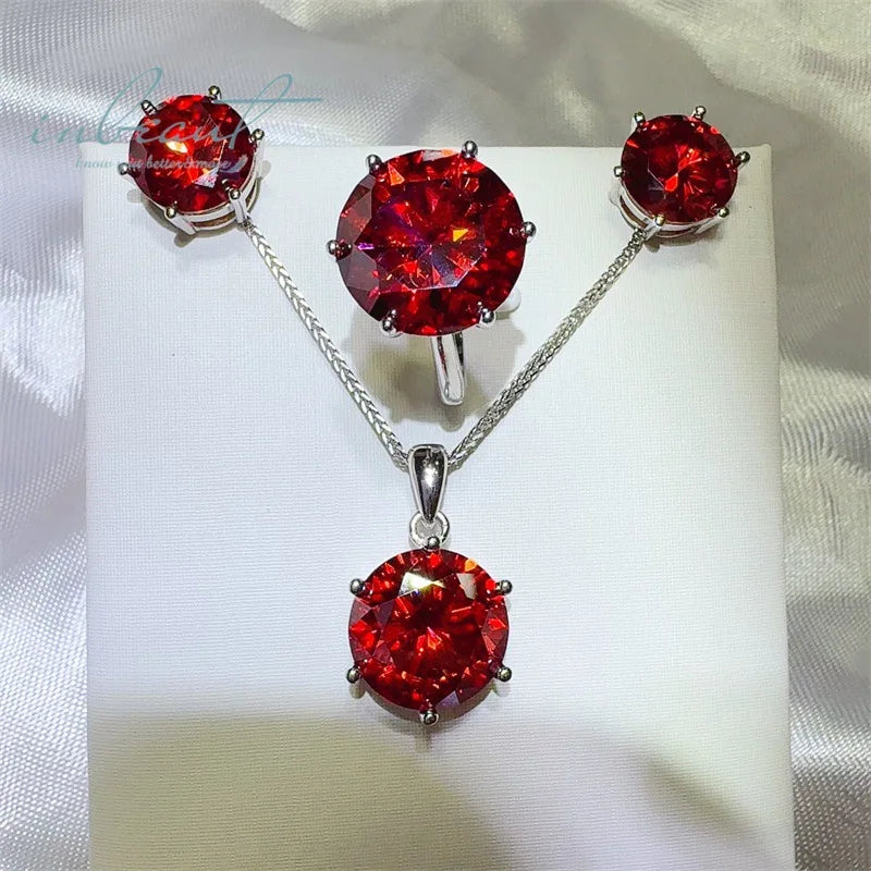 S&S 20ct Red Moissanite 925 Silver Bridal Jewellery Set | Ring, Earrings & Necklace | S&S Collection