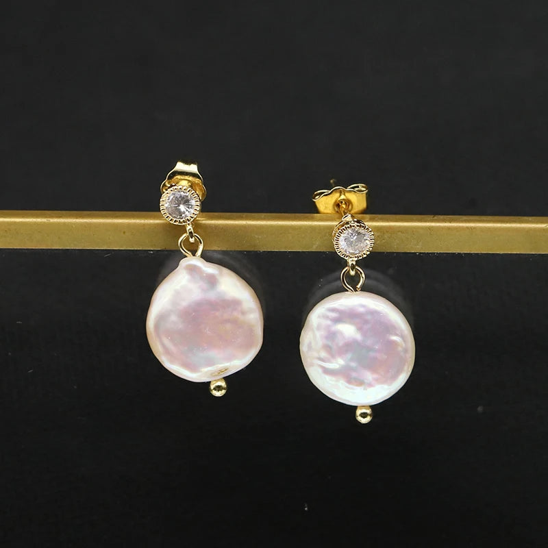 925 Silver High Sense Simple Pink Baroque Pearl Elegance Drop Earrings White Zircon for Women Fashion Wedding Jewelry