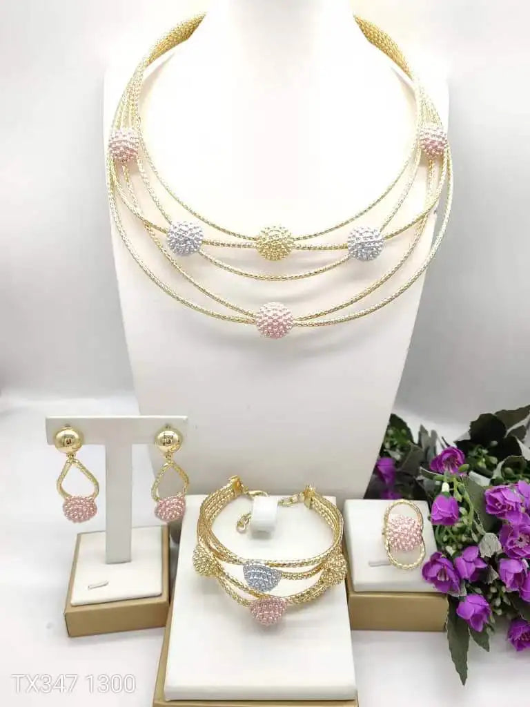 Brazilian Luxury Gold-Plated Jewelry Sets Necklace Bracelet Earrings Ring Four-Piece Sets Colorful Women's Wedding Jewellery Set
