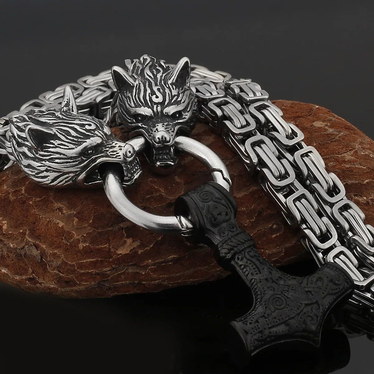 Wholesale Men's Stainless Steel Punk Pendant Necklace Gold Plated Thor Hammer Mjolnir for Mens Jewelry