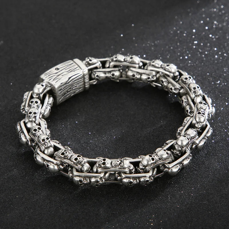 KALEN 230mm Men Stainless Steel Rectangular Links Bracelet With Punk Skull Charms
