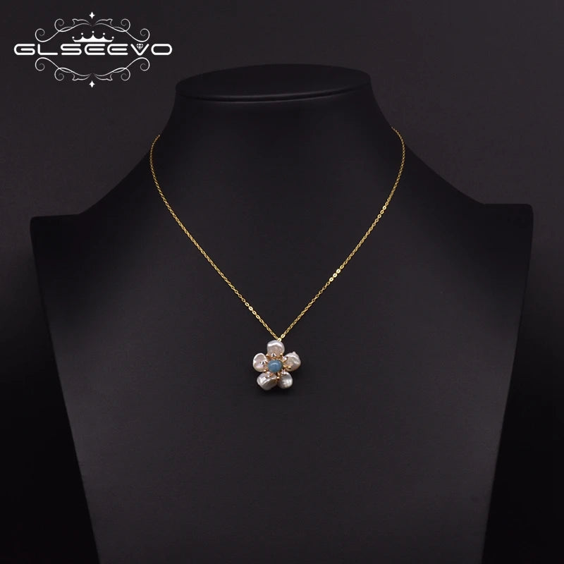 925 Sterling Silver Choker Necklace Natural Freshwater Pearl Flower  Pendant Necklace for Women Fashion Jewelry