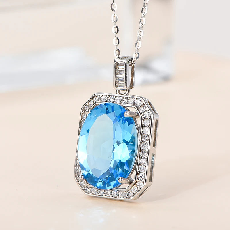 Gioiellieri Natural Crystal Oval Cut Claw Set 925 Sterling Silver Rhodium Plated Luxury Customized Solitaire Pendant Necklace Fashionable
