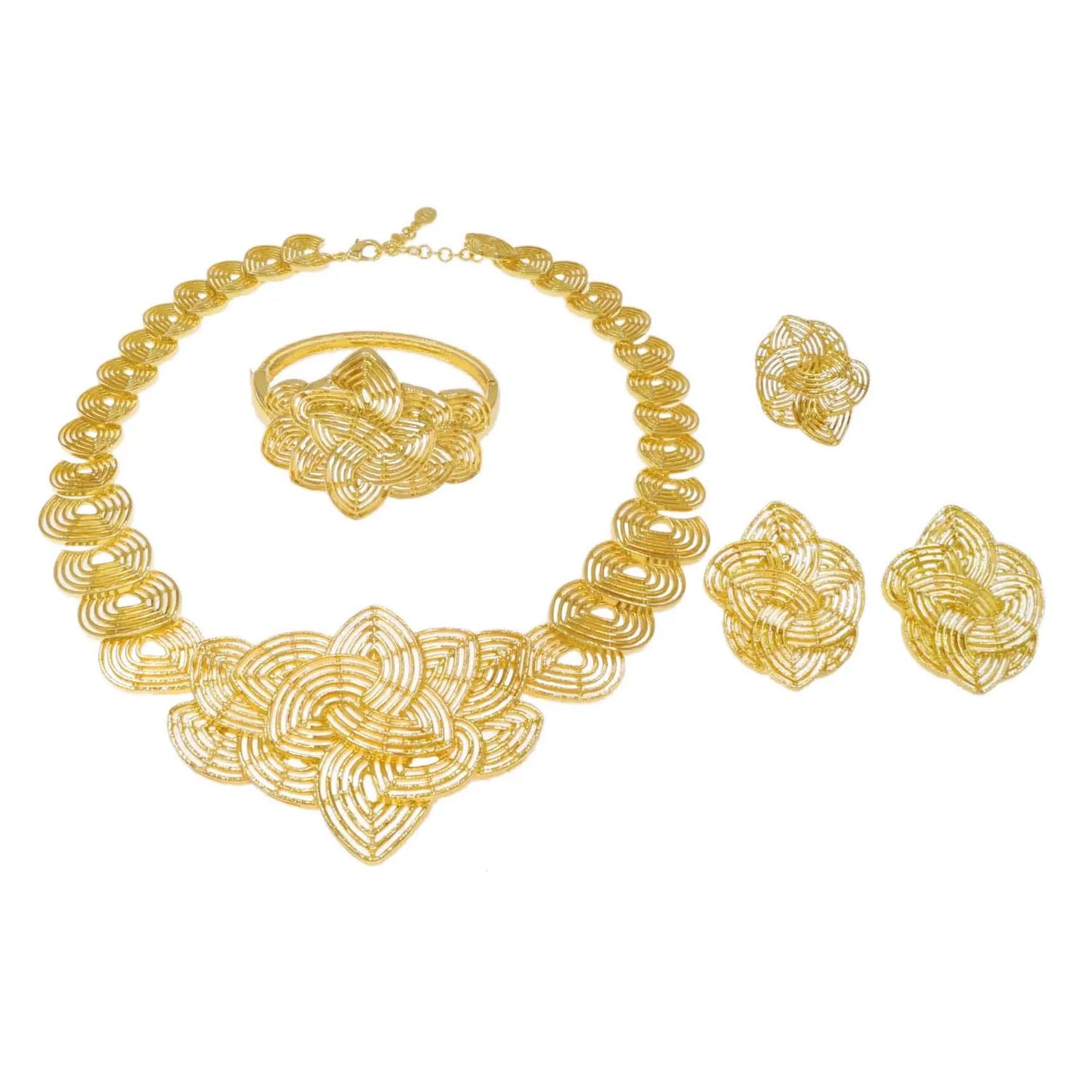Zhuerrui Italian Gold Luxury Wedding Jewelry Sets Simple Necklace Bracelet Earrings Ring Jewellery Set Bridal Accessories H00721