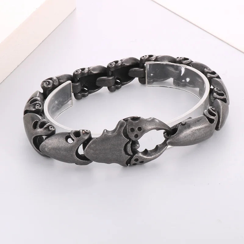 REBEL 225mm Men Punk Silver/Oxidized Black Stainless Steel Crab Claw Links Bracelets