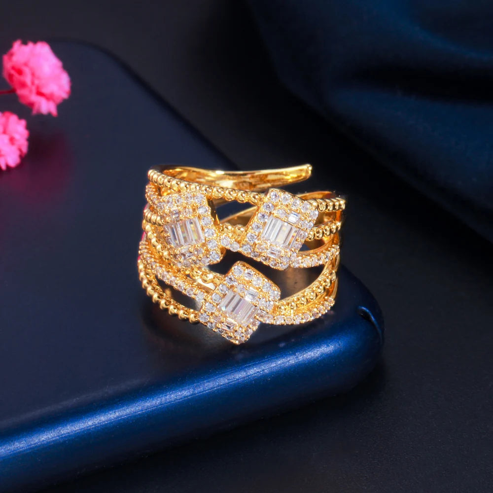 S&S Emerald Cut CZ Adjustable Ring – Gold & Silver Plated – Collection