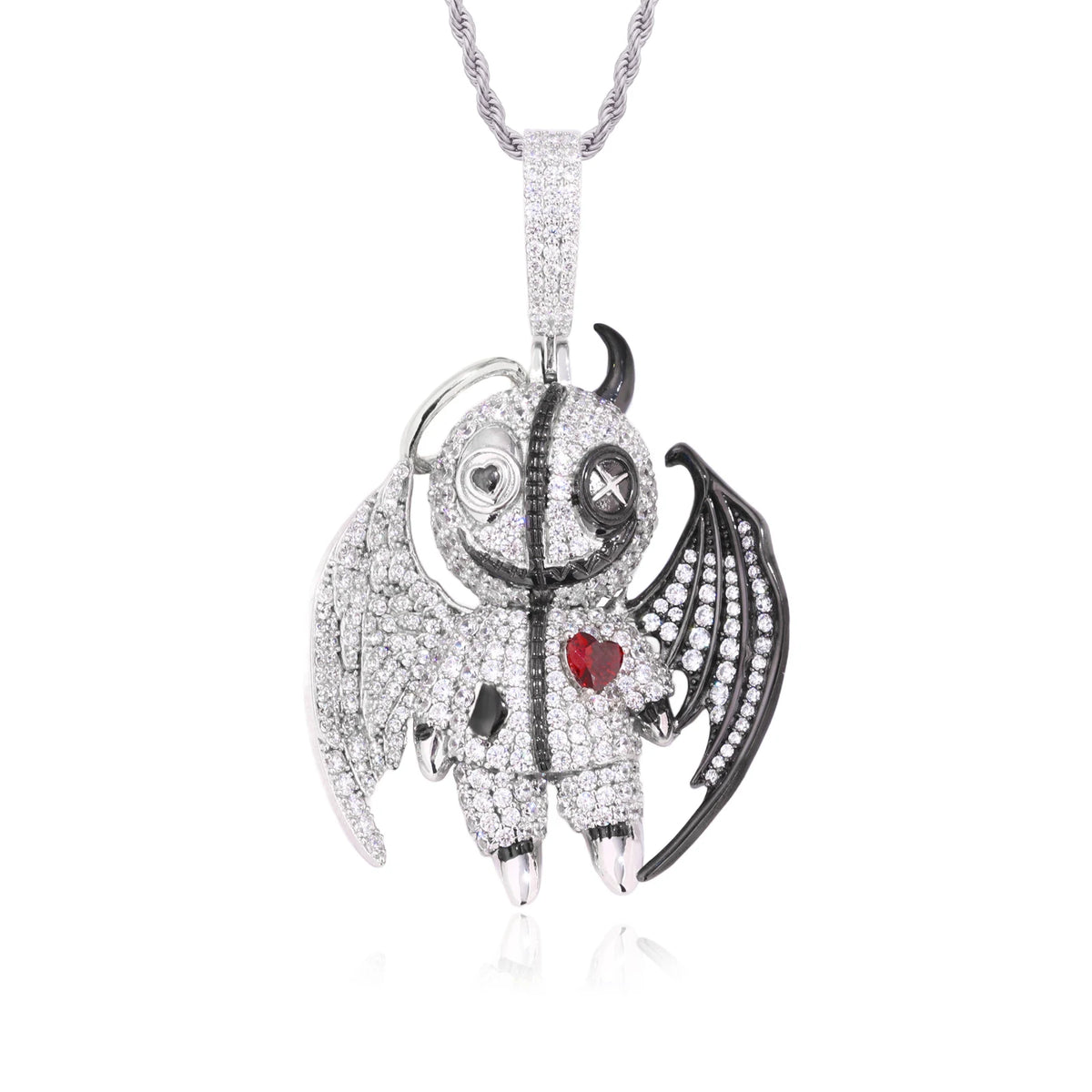 Punk Style Hip Hop Jewelry Gold Plated Brass AAAAA CZ Diamond Iced Out Kindness and Evil Demon Pendant Fashion Mens Necklace