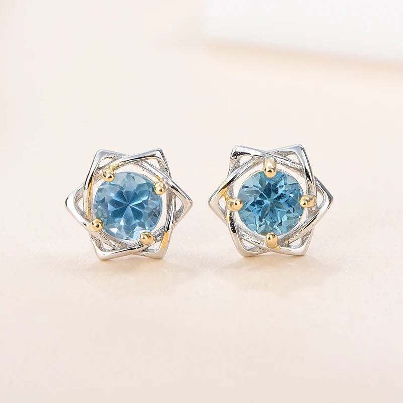 Gioiellieri 925 Sterling Silver Natural Blue Topaz Stud Earrings October Birthstone Wedding Gift Hypoallergenic Rhodium Plated Fine Jewelry