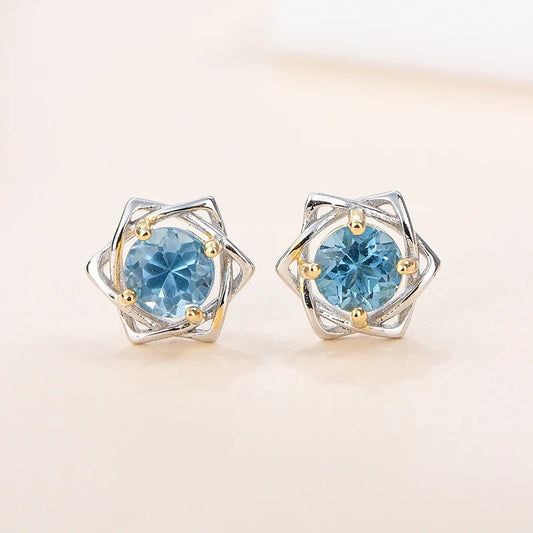 Gioiellieri 925 Sterling Silver Natural Blue Topaz Stud Earrings October Birthstone Wedding Gift Hypoallergenic Rhodium Plated Fine Jewelry