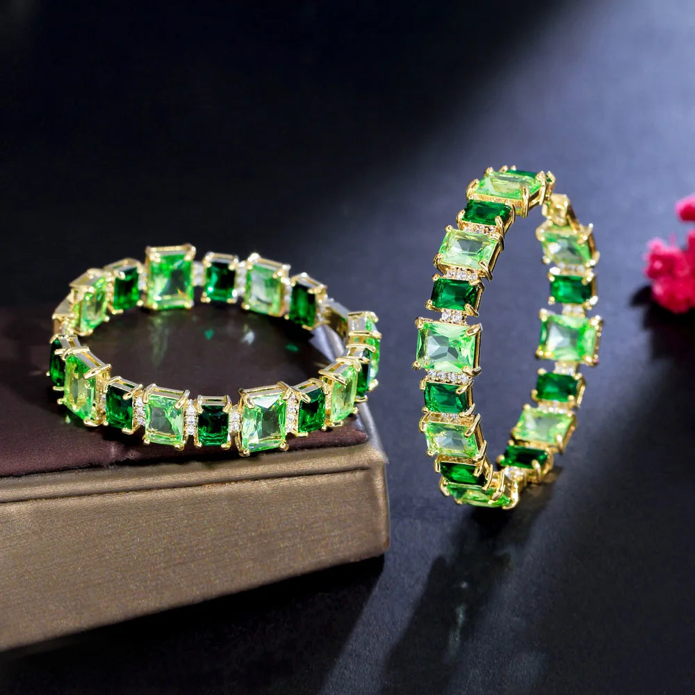 S&S Light Green Square CZ Oversized Hoop Earrings – Brazilian Gold Plated – Collection