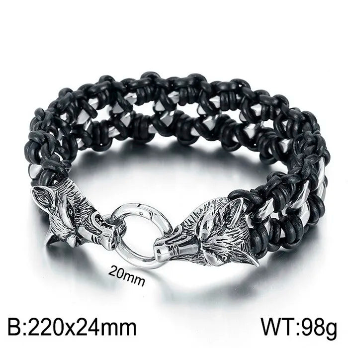 KALEN Punk Fine Jewelry Fashion Bracelets Men Stainless Steel Micro Fiber Leather Skull Links Bracelet Bangle