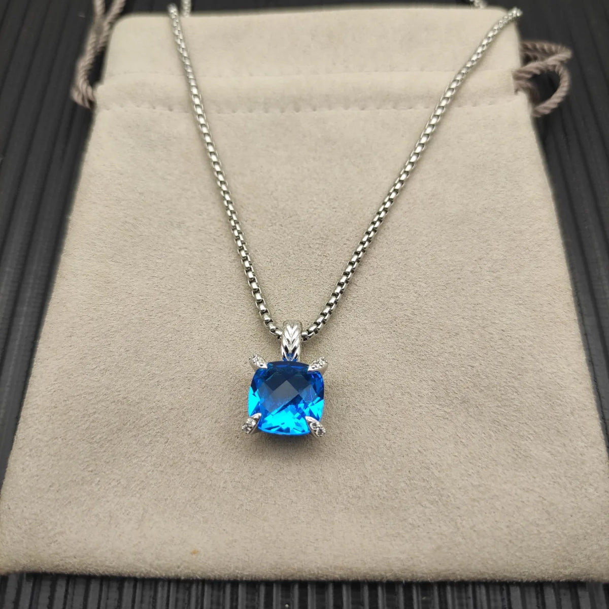 REDheart DY High-Quality Silver-Plated 11mm Four-Prong Diamond Necklace. Gold-Plated Colored Gemstone Necklace. Jewelry.