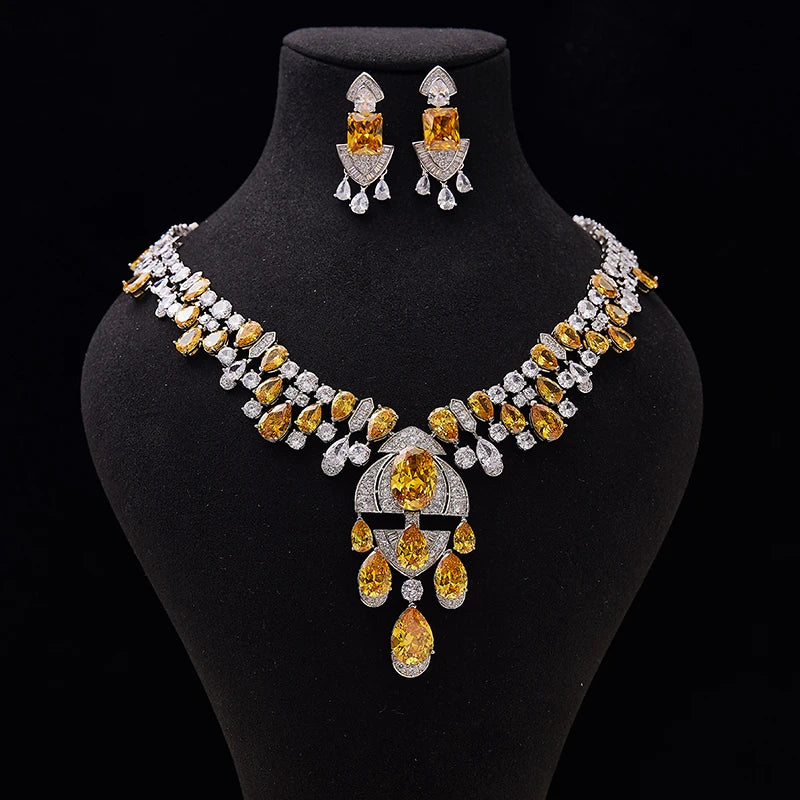 2023 High Class Jewelry Set Brass Rhodium Plated Yellow Ladies Evening Dress Banquet Evening Dress Necklace