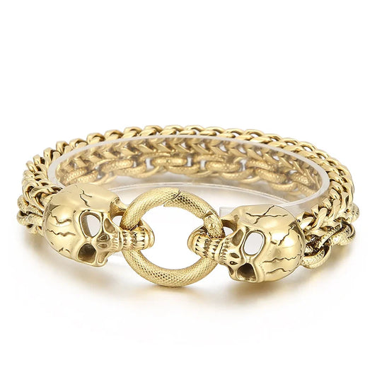 KALEN 220mm Punk Mens Stainless Steel Skull Herringbone Chain Link Bracelets