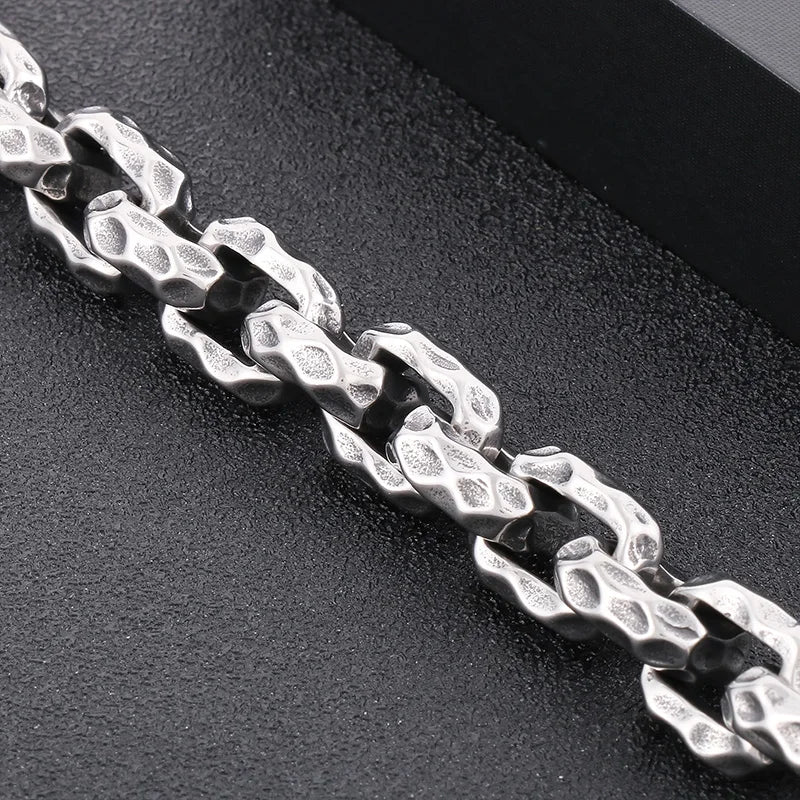 KALEN Men Retro Style Stainless Steel Pitted Surface Square Links Bracelets