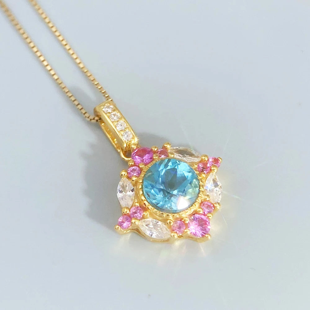 Gioiellieri 925 Sterling Silver Swiss Blue Topaz Pendant with Natural Gemstone for Women Wedding Party Wear High End Fine Jewelry Necklace