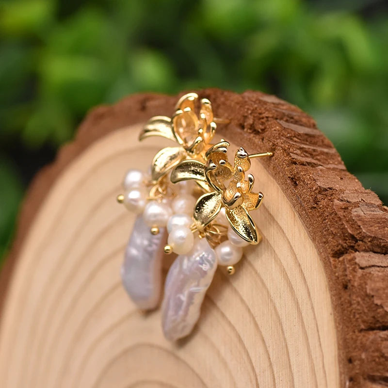 New Jewelry Natural Freshwater Baroque Pearl  Earrings 18K Gold Plated Jewelry Korean Designer Jewelry Earrings Wholesale Bulk
