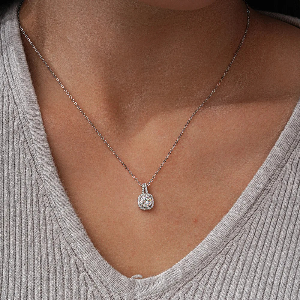 Fine Jewelry 925 Silver Square Bezel Set Round Cut 1CT 2CT VVS GRA Certified Colorful Moissanite Diamond Pendant Necklaces Women