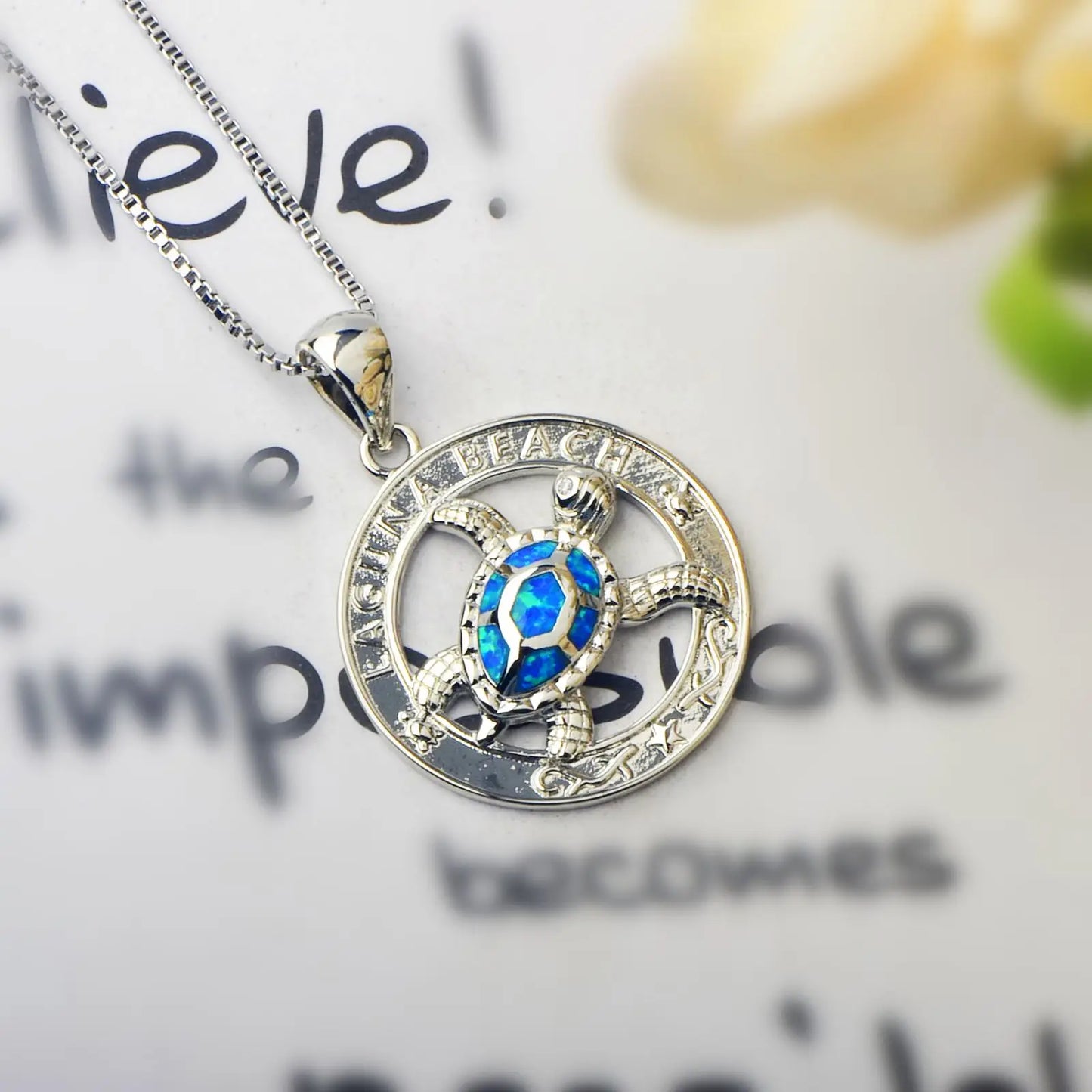 Vintage Animal TikTok INS Wind Hawaii Beach Explosion Copper Alloy Opal Turtle Pendant Necklace Women's Wholesale Inlaid Charms