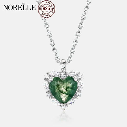 Factory Wholesale Rhinestone Inlaid Green Moss Heart Pendant Clavicle Chain S925 Sterling Silver Necklace for Women