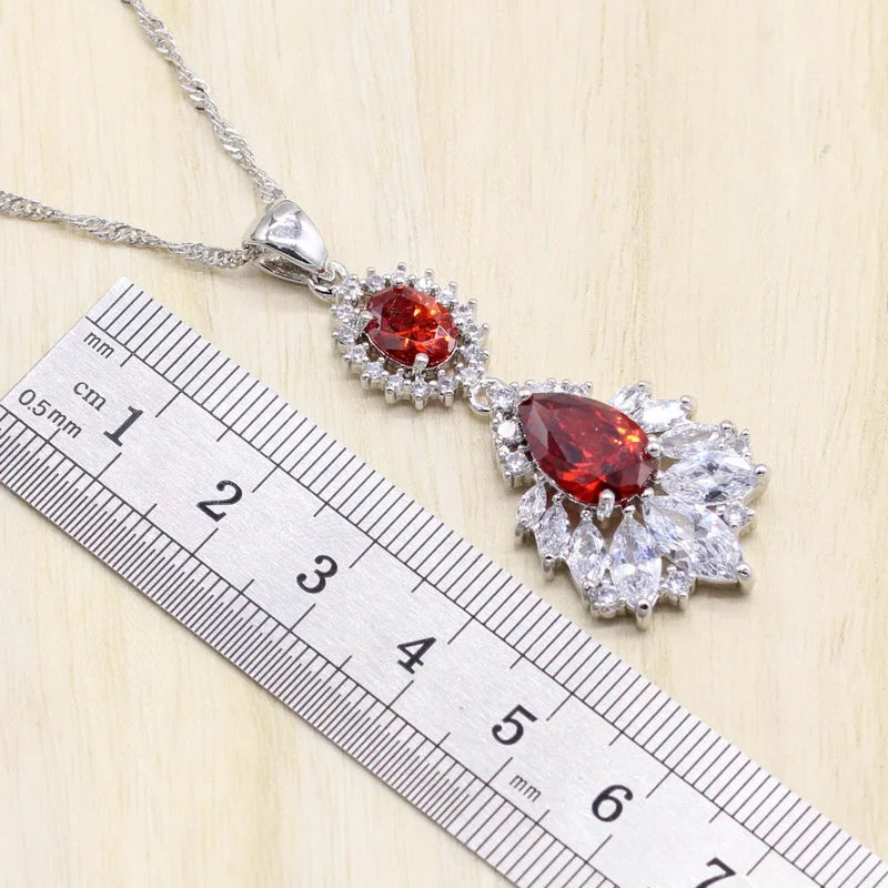XOTICA Dubai Bridal Accessories Women's Wedding Jewelry Set Water Drop Zirconia Earring Pendant Bracelet Ring Gift Set for Parties