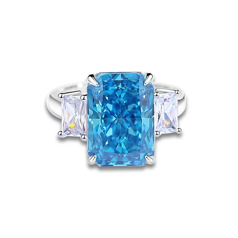 Waterproof Women 925 Sterling Silver Aquamarine 5A 8A Cubic Zirconia Ring Wedding Anniversary Rings Custom Jewelry Supplies