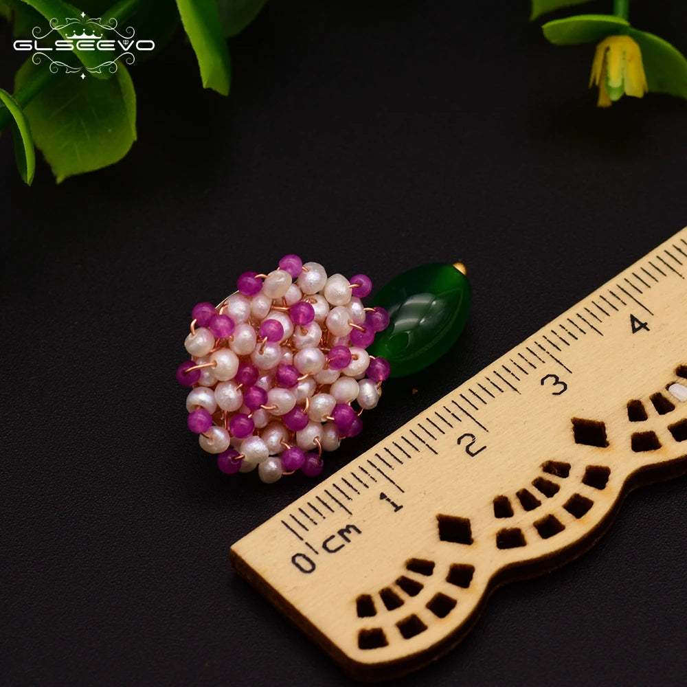 Natural Freshwater Pearl Green Agate Drop Earrings for Women White Pink Beads 925 Sterling Silver Flower Earrings Jewelry