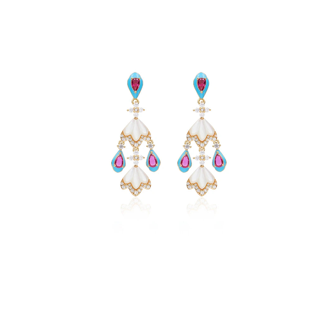 Women's White Shell Evening Dress Set Brass Jewelry Exaggerated Short Necklace Earrings Rings Bracelets Wholesale