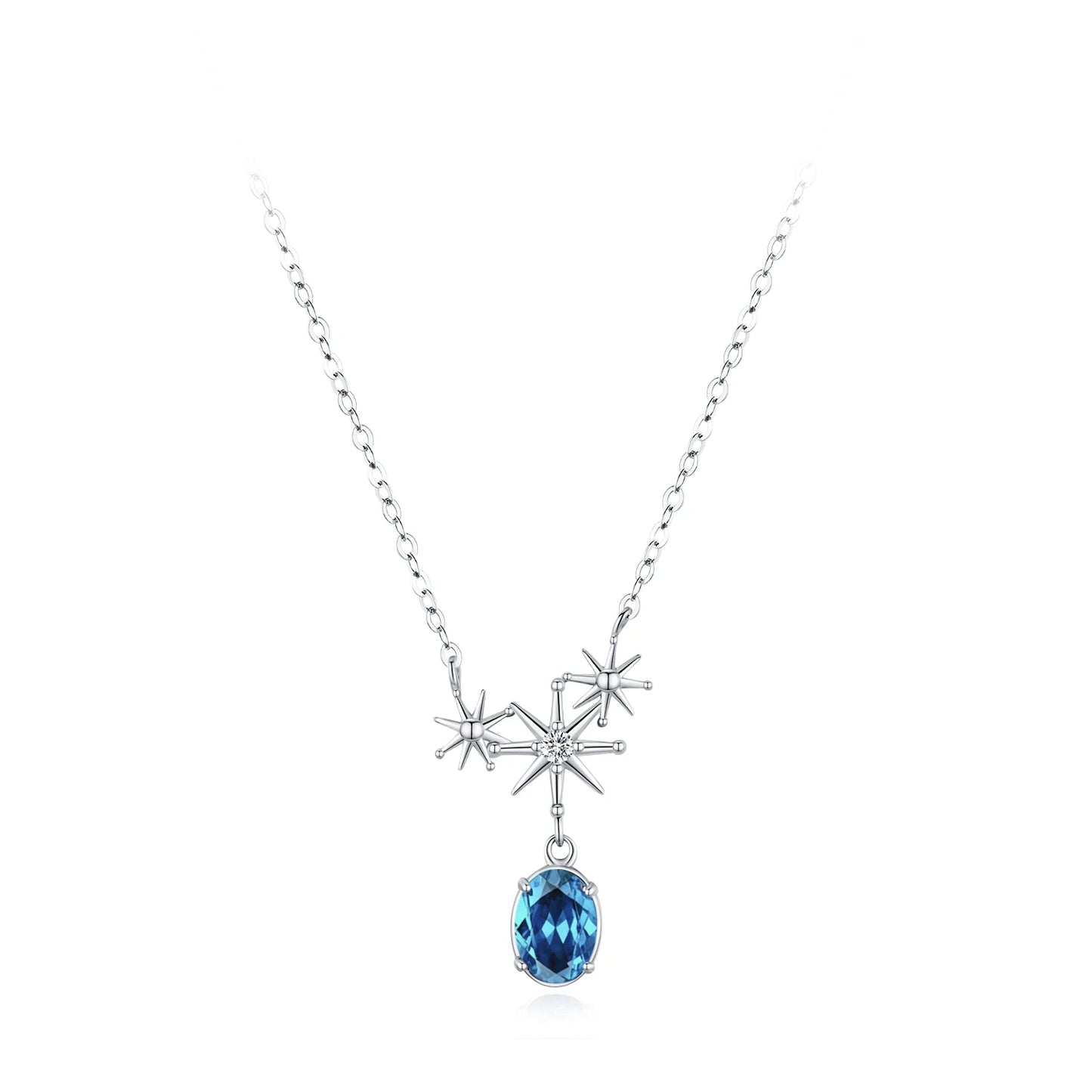 Ailmay 925 Sterling Silver Luxury Blue Star Sun Earrings Pendant Necklace Set For Women Beach Party Gift