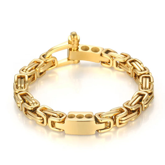 KALEN Trendy Unisex Gold/Silver/Black Stainless Steel Byzantine Links Bracelet With Bolt Clasp