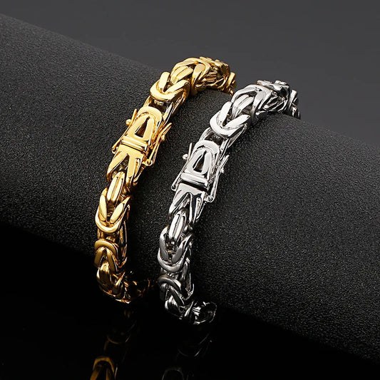 REBEL Gold-Plated Flat Byzantine Stainless Steel Bracelet