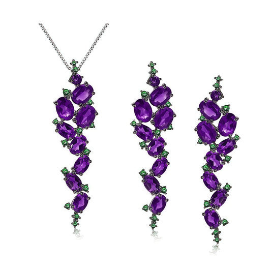 ArtistA Cluster Leaf Flower Purple Jewellery Set in 925 Sterling Silver
