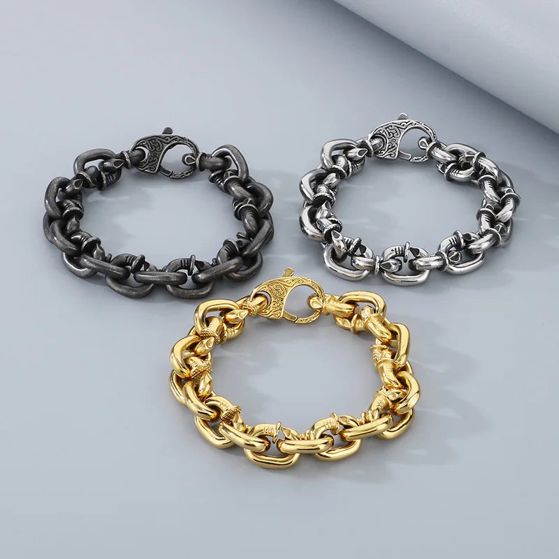 REBEL Unisex Stainless Steel Industrial Style Thick Nail Links Necklace&Bracelet Jewelry Set