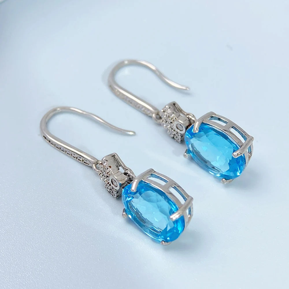 Gioiellieri S925 Sterling Silver Natural Blue Topaz Drop Earrings with Genuine Gemstone for Women Fine Jewelry Birthday Gift for Girls