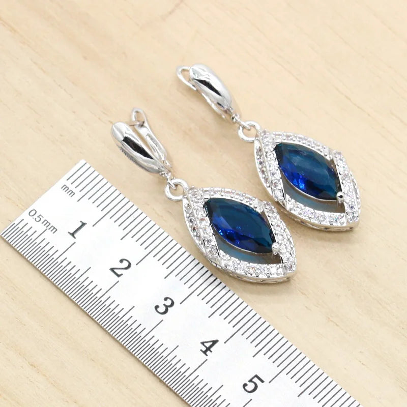 XOTICA Silver Jewelry for Women Royal Blue Zircon Necklace Earrings Bracelet Ring Sets for Wedding Parties and Gifts