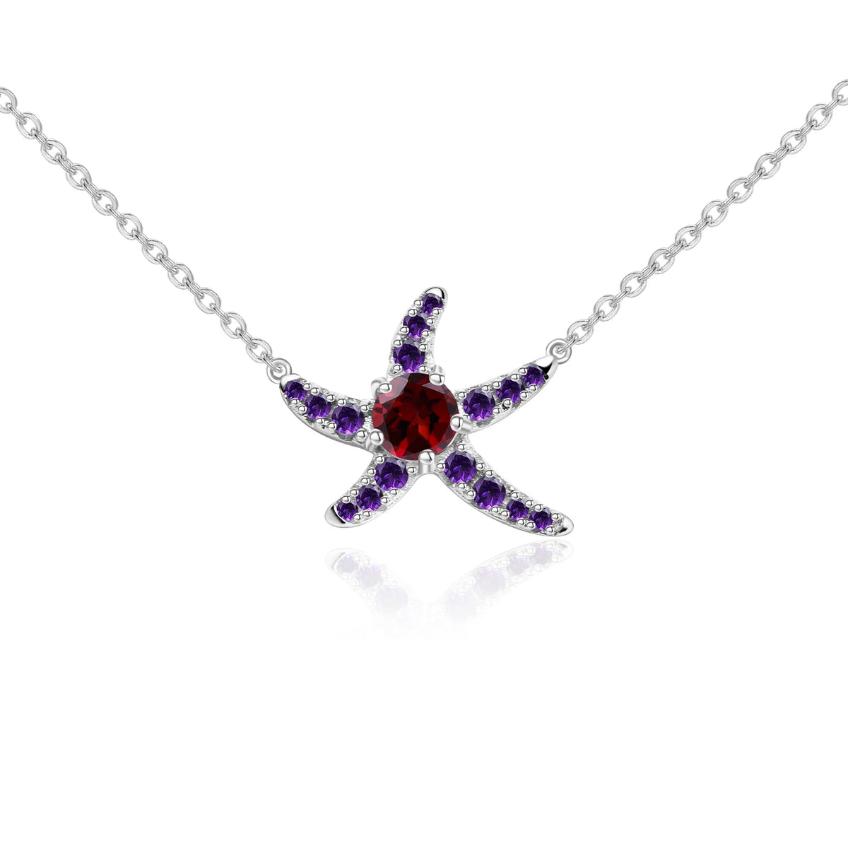 ArtistA C8121 Abiding Fine Jewelry Natural Gemstone Amethyst Garnet 925 Sterling Silver Starfish Anklets Bracelet Earrings Necklace Set