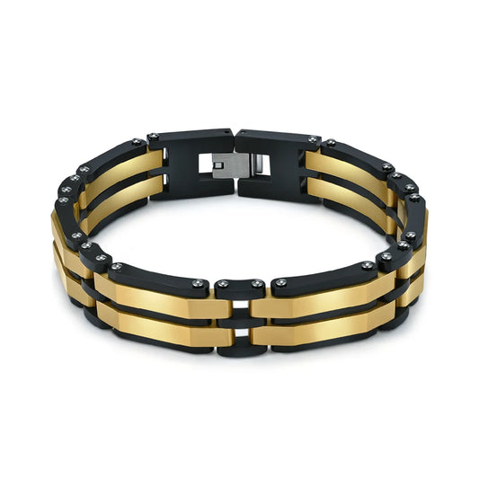 REBEL Alin Western Style Interlinked Rectangular Links Jewelry Stainless Steel Bracelet for Men Unisex