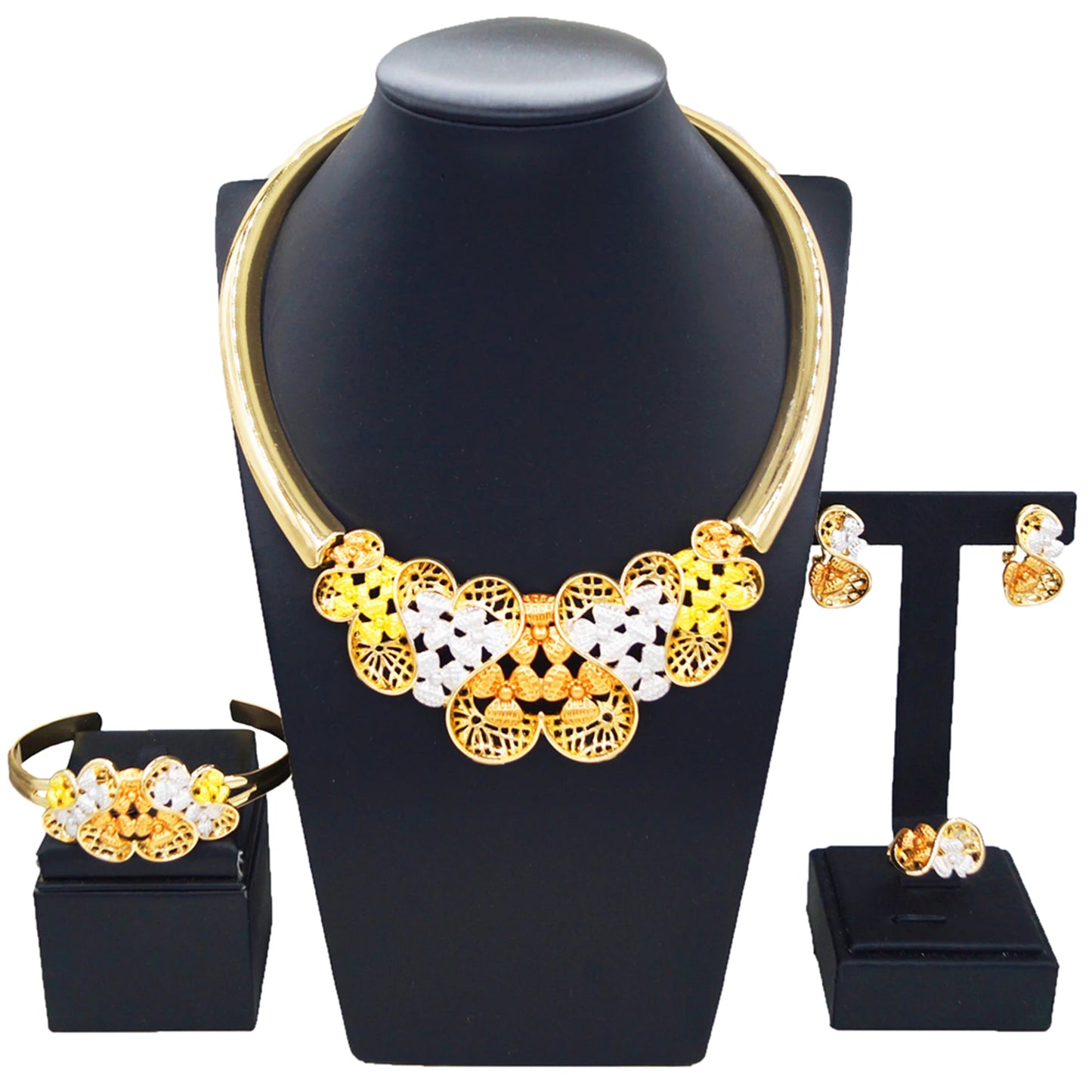 Zhuerrui Factory Wedding Gold Jewelry Sets Cheap Silver Flower Necklace Jewelry Set Latest Woman Costume Accessories HC23178