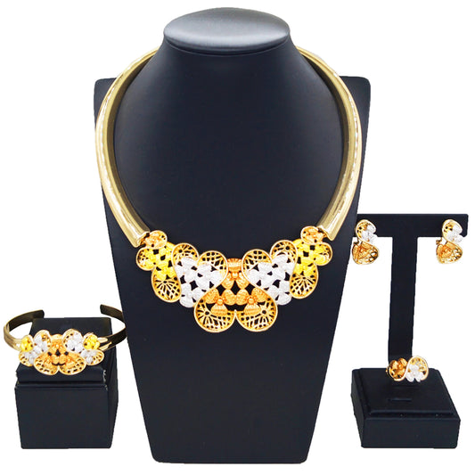 Zhuerrui Factory Wedding Gold Jewelry Sets Cheap Silver Flower Necklace Jewelry Set Latest Woman Costume Accessories HC23178