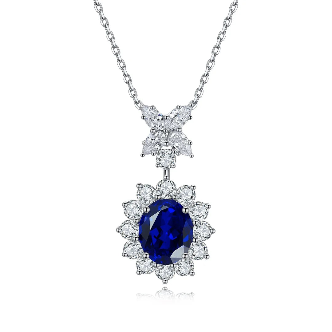 Gemfiori Anster 925 Sterling Silver High-quality Cultivated Sapphire Necklace - Suitable for Parties or As a Gift