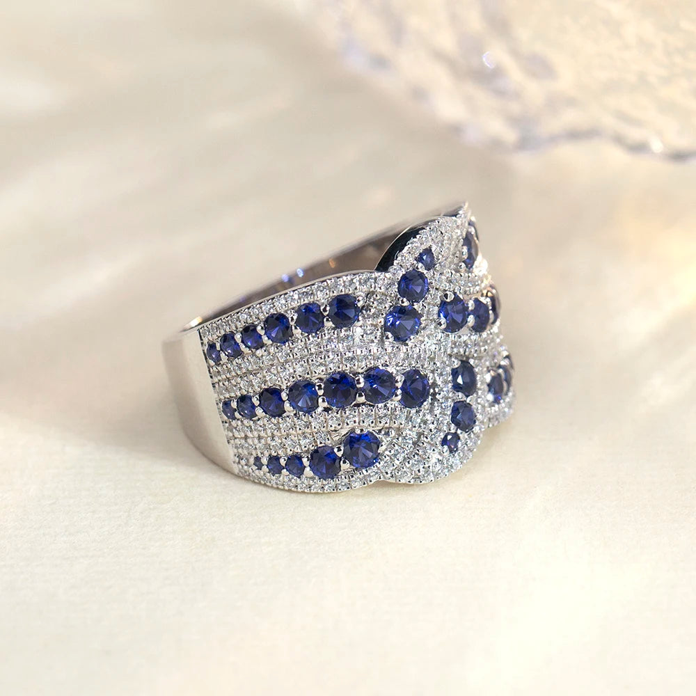 Messi Jewelry Custom Jewelry MSR-1609 925 Silver Half Eternity Ring Lab Grown Sapphire Ring