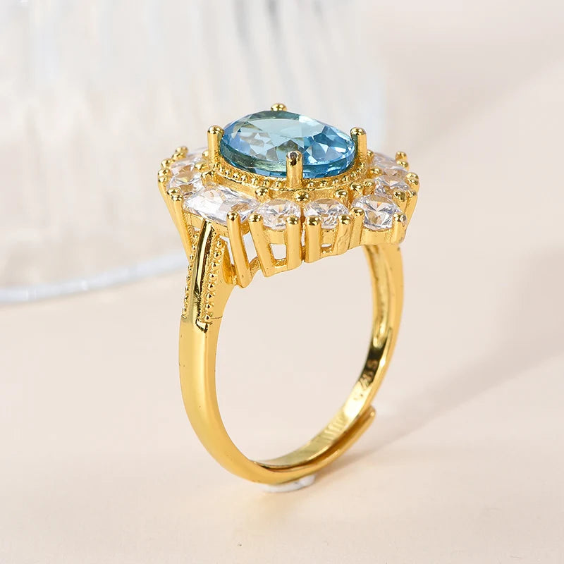 Gioiellieri Natural Blue Topaz Ring with Oval Cut Blue Gemstone for Vintage Style Jewelry in 925 Sterling Silver for Her Anniversary