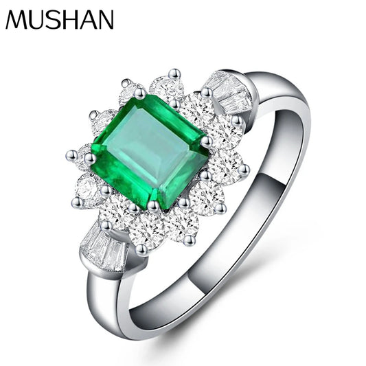 MuShan Jewelry Factory Cross Border Bestseller S925 Silver New 2ct Synthetic Emerald 7*7 Ring for Women on Instagram