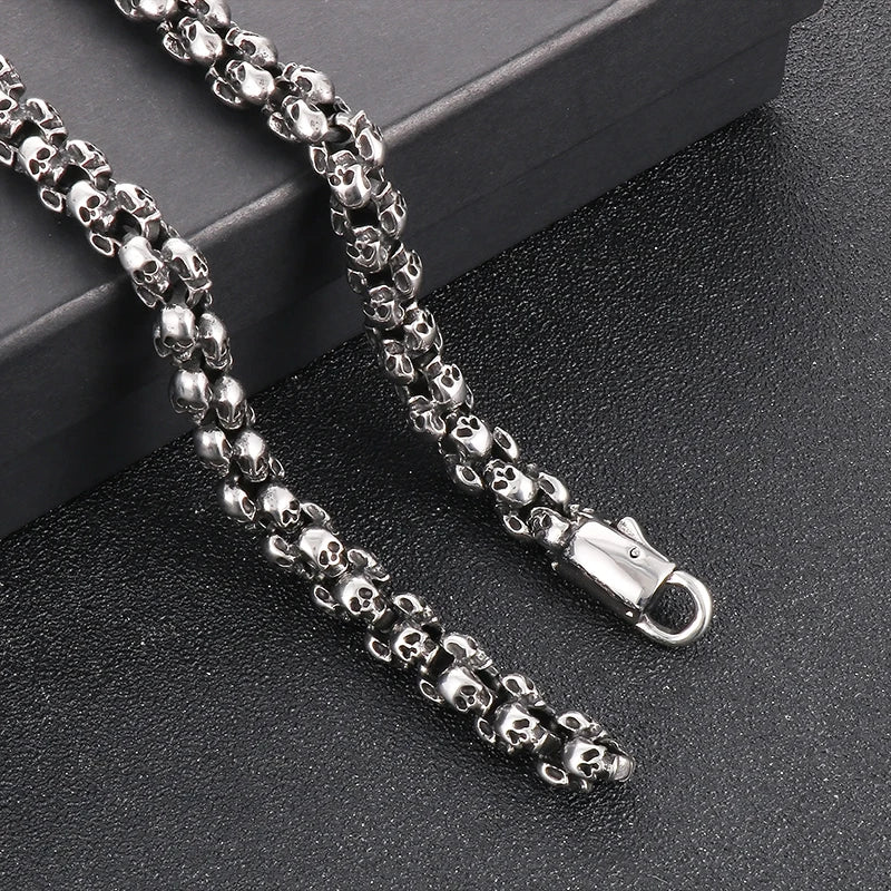 REBEL Men 650mm Punk Gold/Silver/Black Stainless Steel Skull Links Necklace
