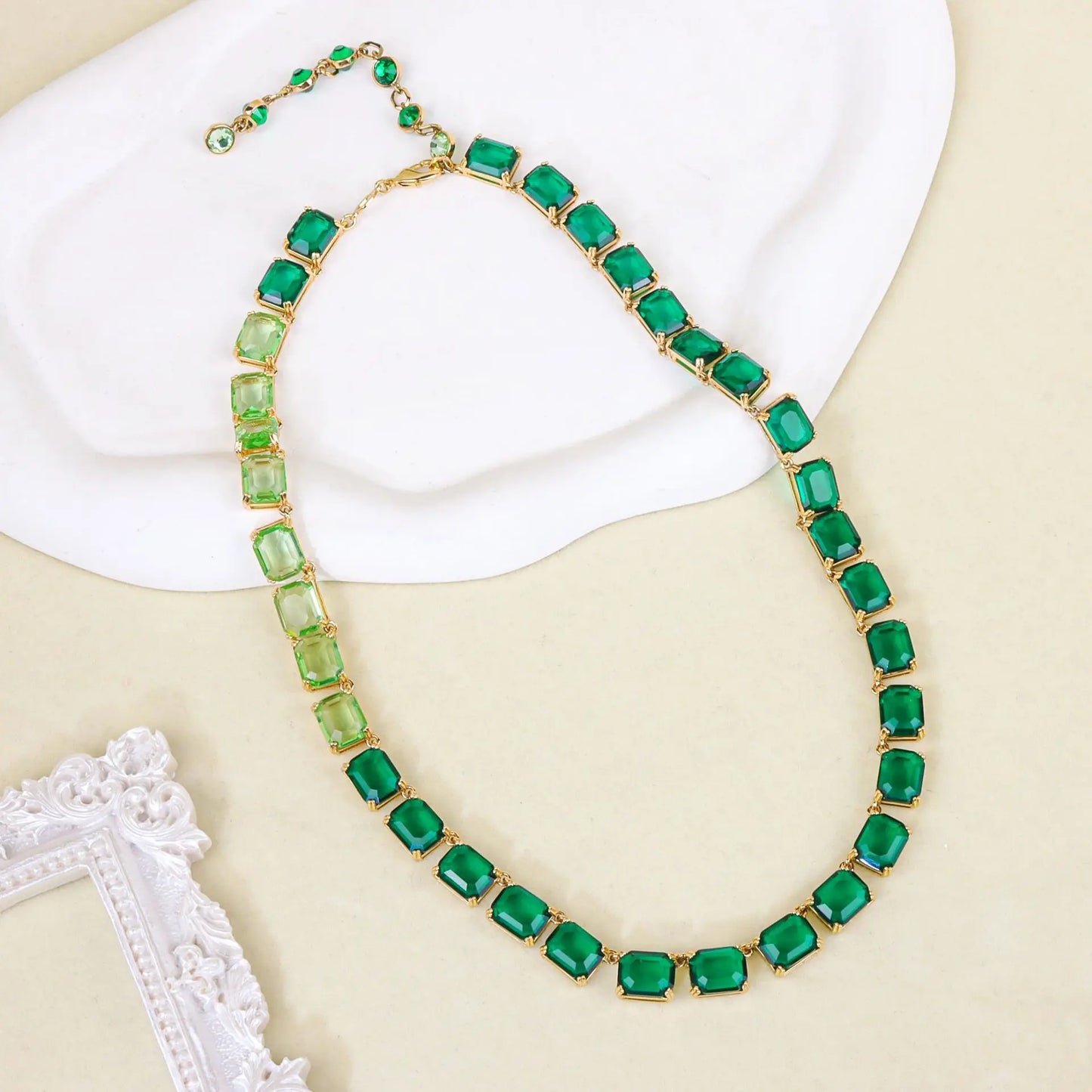 Fashion Women Jewelry Famous Brand Design Green Gradient Swarov Ski Crystal Tennis Chocker Necklace Earring Sets