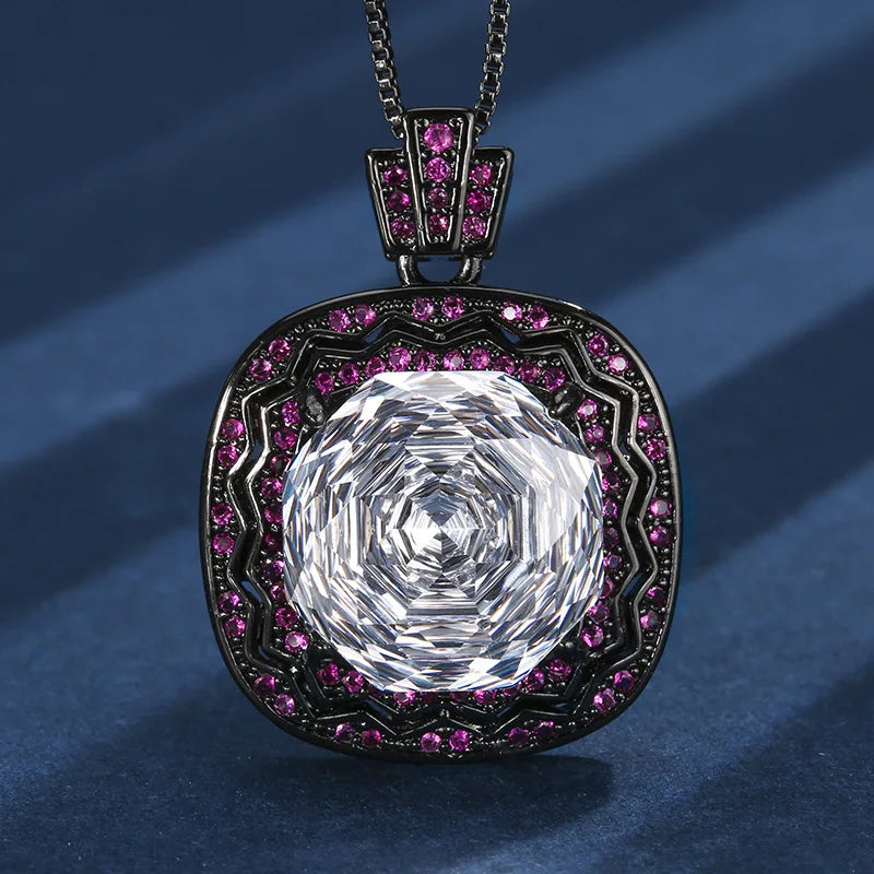 Gemfiori New Hot Selling Rose Zircon square Pendant Fashionable and Exquisite Adjustable Ring Jewelry Set