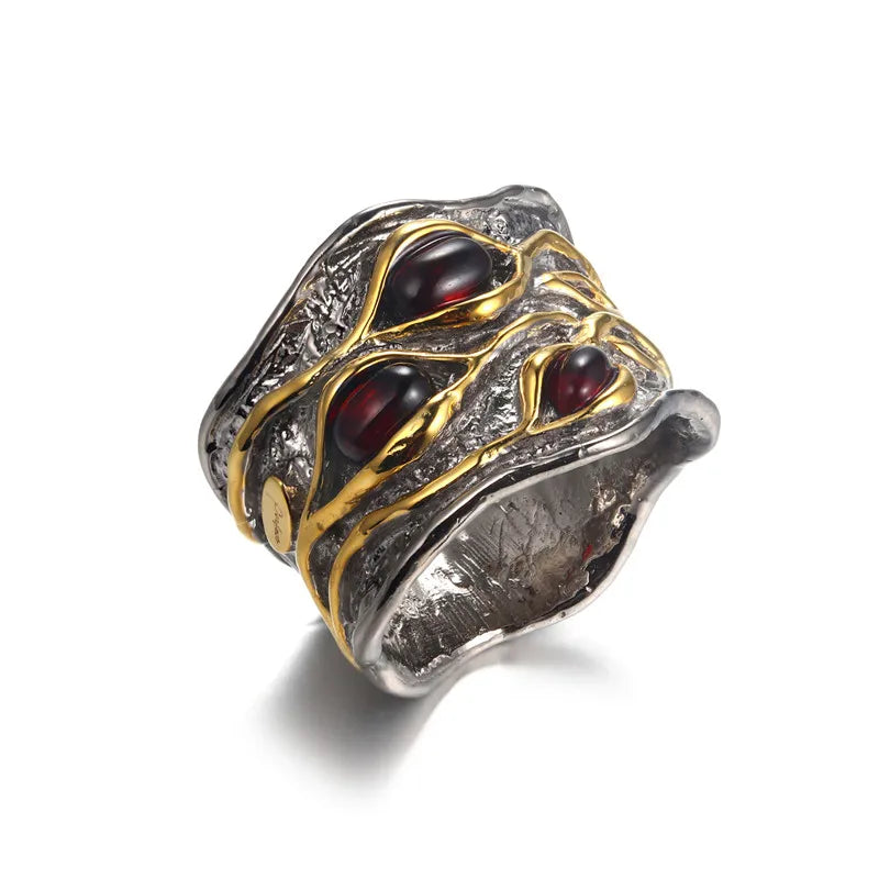 Unisex 925 Sterling Silver Jewelry Wedding Rings Birthday Gift Garnet Ring