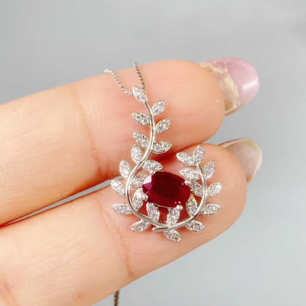 Gioiellieri Natural Ruby Pendant S925 Sterling Silver Necklace for Women Fine Jewelry July Birthstone Anniversary Birthday Gift Deep Red New